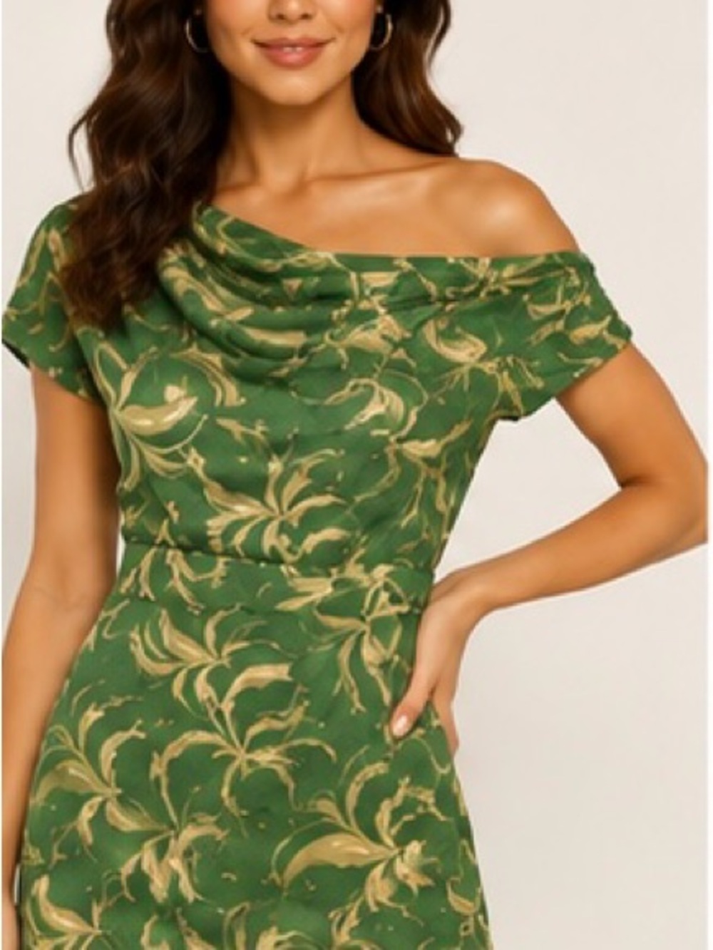 Alexia Admor Green Floral Cowl Neck One-Shoulder Mini Dress XS